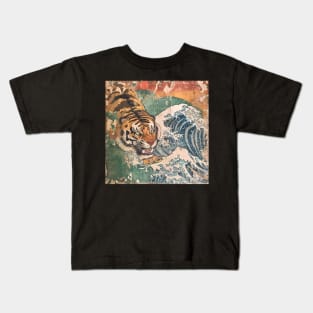 TIGER VINTAGE WOODBLOCK PRINT Kids T-Shirt